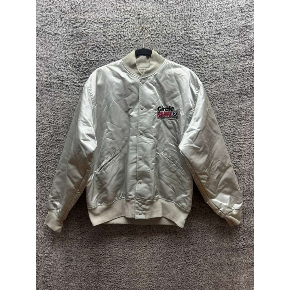 Vintage‎ Felco Circle BMW Nylon Satin Full-Snap Bomber Jacket Gray Mens Size L